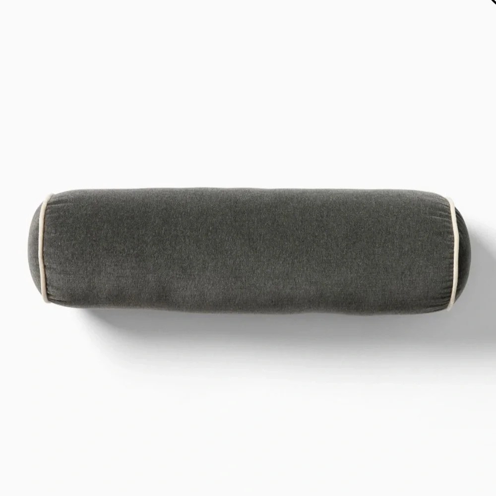 West Elm Classic Cotton Velvet Bolster Pillow Slate #2